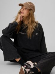 4F Bluza dresowa loose z nadrukiem damska - szara L. Czarne bluzy 4f, l, bez wzorów, z dresówki, bez kaptura. Za 169.99 zł.