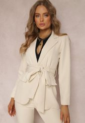 Jasnobeżowa Marynarka z Wiązanym Paskiem Actosa. Brązowe marynarki i żakiety Renee, l, bez wzorów, eleganckie. Za 109.99 zł.