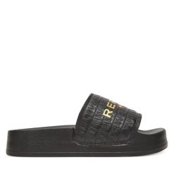 Klapki REPLAY. Czarne klapki Replay, bez wzorów, bez obcasa. Za 149.99 zł.