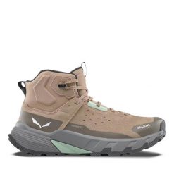 Damskie buty trekkingowe Salewa Pedroc Leather ID Ptx. Brązowe trekkingi Salewa, z materiału, do biegania. Za 700.50 zł.