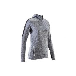 Bluza do biegania RUN WARM HOOD damska. Szare bluzy KALENJI, bez wzorów, z elastanu, bez kaptura. Za 79.99 zł.