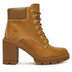 Botki Timberland. Brązowe botki Timberland, bez wzorów, bez obcasa, na słupku, bez zapięcia. Za 679.99 zł.