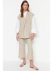 Trendyol 2-częściowy zestaw w kolorze beżowym rozmiar: 38. Brązowe spodnie materiałowe Trendyol, na co dzień, bez wzorów, z materiału. Za 95.99 zł.