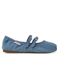 Baleriny Tommy Jeans. Niebieskie baleriny Tommy Jeans, bez wzorów, z denimu, bez obcasa. Za 259.99 zł.