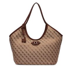 Torebka Guess. Brązowe shopper Guess, z aplikacjami, bez dodatków. Za 634.99 zł.