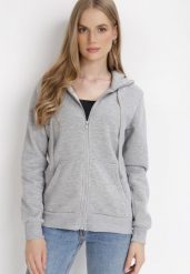 Szara Bluza z Kapturem Zapinana na Suwak Bran. Szare bluzy Born2be, l, bez wzorów, z materiału, z kapturem. Za 39.99 zł.