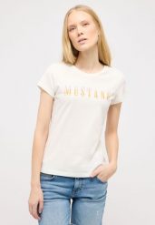 DAMSKA KOSZULKA MUSTANG LOGO T-shirty Loa Whisper White 1015177 2013. Białe bluzki Mustang, s, bez wzorów, bez kołnierzyka, bez ramiączek. Za 69.99 zł.