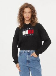 Tommy Jeans Sweter Center Flag DW0DW16528 Czarny Regular Fit. Czarne swetry Tommy Jeans, xl, bez wzorów, z jeansu, bez ramiączek. Za 169.99 zł.