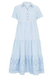 Sukienka tunikowa z czystej bawełny z ażurowym haftem. Czarne sukienki bonprix, w ażurowe wzory, z bawełny, bez kołnierzyka, bez ramiączek. Za 147.99 zł.