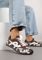 Brązowo-Białe Sneakersy Ozdobione Geometrycznym Motywem Ardetia. Brązowe obuwie sportowe Born2be, z jeansu, bez zapięcia. Za 99.99 zł.