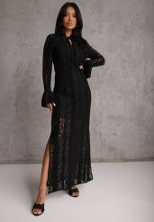 Czarna Taliowana Sukienka z Koronki Zdobiona Wiązaniem przy Szyi Terienna. Czarne sukienki Renee, na imprezę, na lato, m, z aplikacjami, z koronki, bez kołnierzyka, bez ramiączek, maxi, oversize. Za 139.99 zł.
