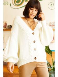 Olalook Kardigan w kolorze kremowym rozmiar: onesize. Brązowe kardigany Olalook, bez wzorów, ze splotem. Za 114.44 zł.