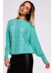 Made of emotion Sweter w kolorze turkusowym rozmiar: L/XL. Niebieskie swetry Made Of Emotion, l, bez wzorów, ze splotem, bez ramiączek. Za 92.21 zł.
