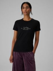 4F T-shirt slim z nadrukiem damski - czarny XS. Czarne t-shirty 4f, m, bez wzorów, z bawełny, bez kołnierzyka, bez ramiączek. Za 59.99 zł.