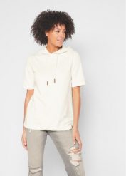 Bluza z kapturem, rękawy 1/2. Białe bluzy bonprix, bez wzorów, z kapturem. Za 97.99 zł.