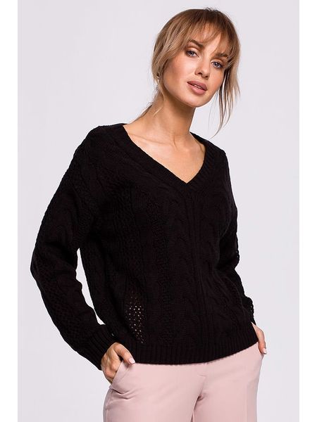 Made of emotion Sweter w kolorze czarnym rozmiar: L/XL. Czarne swetry Made Of Emotion, l, bez wzorów, ze splotem, bez ramiączek. Za 140.53 zł.