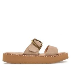 Klapki EMU Australia. Brązowe klapki EMU Australia, bez wzorów, bez obcasa. Za 429.99 zł.