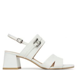 Sandały Caprice. Białe sandały Caprice, bez wzorów, bez obcasa, na słupku, bez zapięcia. Za 249.99 zł.