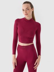 4F Longsleeve treningowy slim szybkoschnący damski - czerwony XS/S. Czerwone koszulki sportowe 4f, bez wzorów, z dzianiny, bez ramiączek, na fitness i siłownię. W wyprzedaży za 69.99 zł.