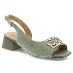 Sandały damskie S.Barski, cholewka ze skóry naturalnej zamszowej pasek wokół pięty z regulacją na klamrę odkryty przód, zielone, CR61-3127. Zielone sandały S.BARSKI, bez wzorów, ze skóry, bez obcasa, na obcasie, bez zapięcia. Za 359.00 zł.