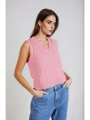 Monki Bezrękawnik w kolorze jasnoróżowym rozmiar: XS. Różowe swetry Monki, xs, bez wzorów, z bawełny, bez ramiączek. Za 30.42 zł.