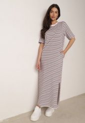 Wielokolorowa Pudełkowa Sukienka z Bawełny w Poziome Paski Diove. Sukienki Born2be, do pracy, l, bez wzorów, z bawełny, biznesowe, bez kołnierzyka, bez ramiączek, maxi, proste. Za 89.99 zł.