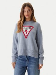 Guess Jeans Sweter W4BR12 Z3HM1 Niebieski Relaxed Fit. Niebieskie swetry Guess Jeans, l, z aplikacjami, z bawełny, bez ramiączek. Za 389.99 zł.
