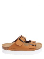 BACKSUN Klapki w kolorze jasnobrązowym rozmiar: 42. Brązowe klapki Backsun, bez wzorów, z materiału, z otwartym noskiem, bez obcasa, na platformie. Za 130.99 zł.