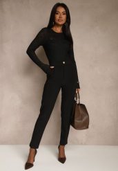 Czarne Spodnie z Kantem i Imitacją Kieszeni Rearie. Czarne spodnie materiałowe Renee, na co dzień, plus size, bez wzorów, z jeansu, plus size. Za 49.99 zł.