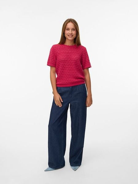 Vero Moda Sweter "Jaqueline" w kolorze różowym rozmiar: S. Różowe swetry Vero Moda, s, bez wzorów, ze splotem, bez ramiączek. Za 98.64 zł.