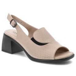 Sandały damskie Vinceza, cholewka ze skóry naturalnej licowej odkryty przód elegancki fason stabilny obcas, beżowe, 66920. Brązowe sandały VINCEZA, bez wzorów, ze skóry, eleganckie, bez obcasa, na obcasie, bez zapięcia. Za 159.00 zł.