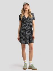 BIG STAR Sukienka w kolorze czarno-błękitnym rozmiar: M. Czarne sukienki Big Star, m, bez wzorów, retro, bez kołnierzyka, bez ramiączek, midi. Za 77.99 zł.