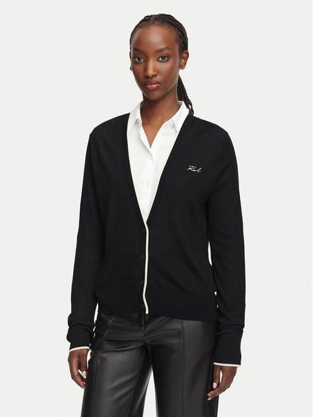 KARL LAGERFELD Kardigan B3W18038 Czarny Regular Fit. Czarne kardigany KARL LAGERFELD, l, bez wzorów, z wełny. Za 779.99 zł.