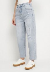 Jasnoniebieskie Jeansy o Kroju Boyfriend z Wysokim Stanem i Przetarciami Meniffia. Niebieskie jeansy Born2be, na co dzień, m, bez wzorów, z jeansu, z podwyższonym stanem. W wyprzedaży za 76.49 zł.