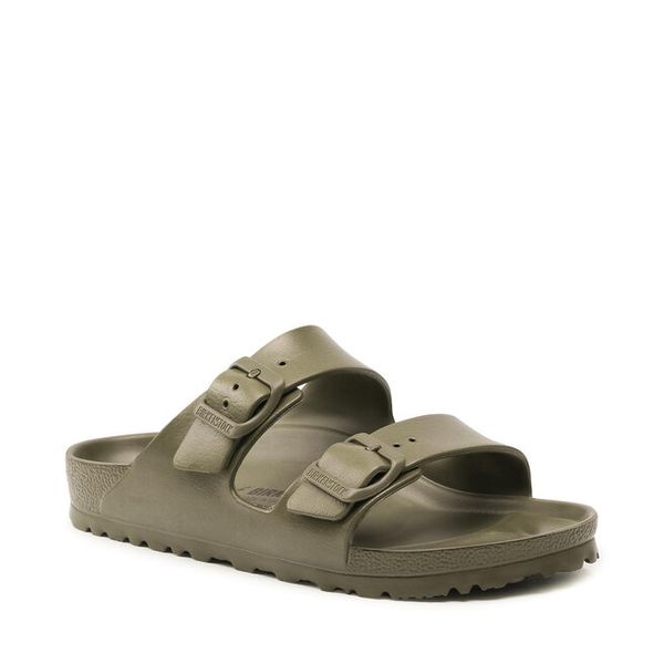 Klapki Birkenstock. Zielone klapki Birkenstock, bez wzorów, bez obcasa. Za 229.99 zł.
