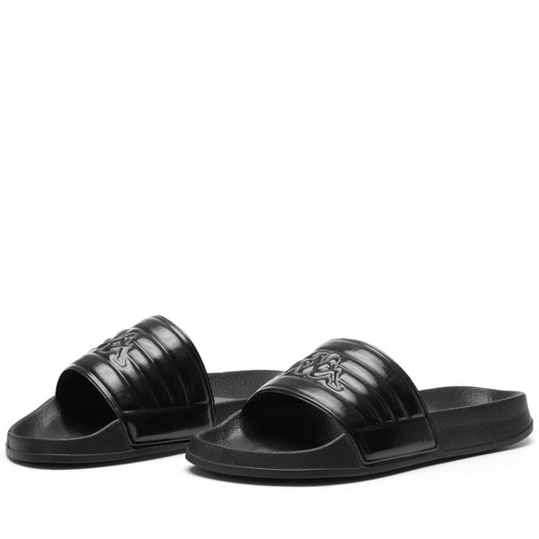 Klapki damskie Kappa Logo Searl. Czarne klapki Kappa, bez wzorów, z materiału, bez obcasa. Za 145.00 zł.