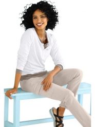 Heine Koszulka w kolorze białym rozmiar: 40. Białe bluzki Heine, bez wzorów, prążkowane, bez kołnierzyka, bez ramiączek. Za 56.99 zł.