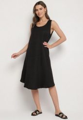 Czarna Rozkloszowana Klasyczna Sukienka Lunetira. Czarne sukienki Born2be, na co dzień, l, bez wzorów, eleganckie, bez kołnierzyka, bez ramiączek, midi, proste. Za 54.99 zł.