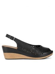 Lasocki Sandały EST-LIWIA-03 Czarny. Czarne sandały Lasocki, bez wzorów, ze skóry, bez obcasa, na koturnie, bez zapięcia. Za 159.99 zł.