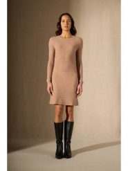 Perfect Cashmere Kaszmirowa sukienka w kolorze beżowym rozmiar: L. Brązowe sukienki Perfect Cashmere, na co dzień, l, bez wzorów, z kaszmiru, bez kołnierzyka, bez ramiączek, mini, proste. Za 434.99 zł.