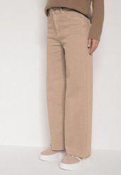 Beżowe Szerokie Jeansy z Wysokim Stanem i Postrzępionymi Nogawkami Fyrelreia. Brązowe jeansy Born2be, l, bez wzorów, z podwyższonym stanem. Za 99.99 zł.