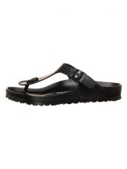 Birkenstock Japonki "Gizeh" w kolorze czarnym rozmiar: 45. Czarne klapki Birkenstock, bez wzorów, z otwartym noskiem, bez obcasa. Za 176.08 zł.