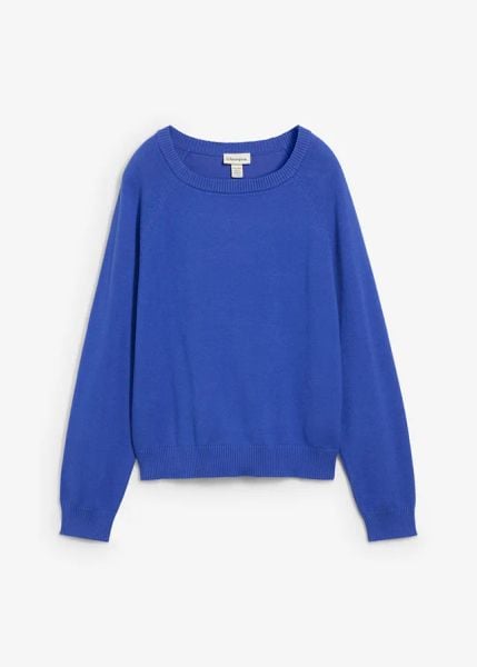 Sweter dzianinowy. Niebieskie swetry bonprix, bez wzorów, z bawełny, bez ramiączek. Za 84.99 zł.