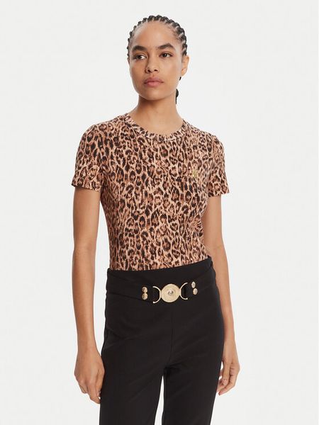 Just Cavalli T-Shirt 79PAHE07 CJ112 Brązowy Slim Fit. Brązowe t-shirty Just Cavalli, xxs, bez wzorów, z bawełny, bez kołnierzyka, bez ramiączek. Za 429.99 zł.