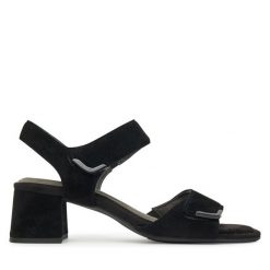 Sandały Tamaris. Czarne sandały Tamaris, bez wzorów, bez obcasa, na słupku, bez zapięcia. Za 289.99 zł.