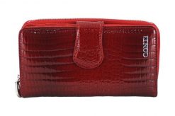 Portfel skórzany damski lakierowany - Czerwony. Czerwone portfele CONTI, bez wzorów, z lakierowanej skóry. Za 164.99 zł.