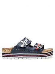 Rieker Klapki 69550-14 Granatowy. Niebieskie klapki Rieker, bez wzorów, z syntetyku, bez obcasa. Za 249.99 zł.