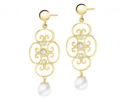 Złote kolczyki z perłami i cyrkoniami. Żółte kolczyki Apart, z cyrkonią, złote. Za 1,479.00 zł.