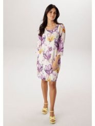 Aniston Sukienka w kolorze kremowo-fioletowym rozmiar: 48. Brązowe sukienki Aniston, na co dzień, bez wzorów, bez kołnierzyka, bez ramiączek, midi, proste. Za 217.99 zł.