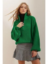 Trend Alaçatı Stili Sweter w kolorze zielonym rozmiar: onesize. Zielone swetry Trend Alaçatı Stili, bez wzorów, ze splotem, bez ramiączek. Za 92.21 zł.